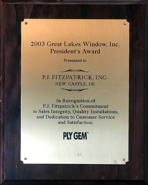 Ply Gem - Great Lakes Window President's Award