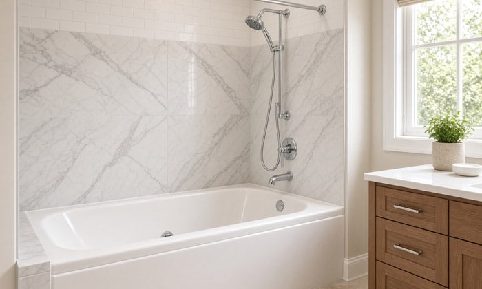 New 100 percent acrylic bathtub and wall surround installed by PJ Fitzpatrick