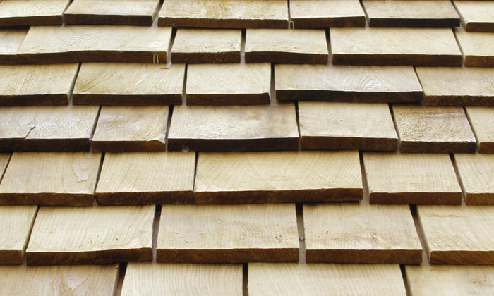 Cedar shake wood shingle roof weathered to silver-gray
